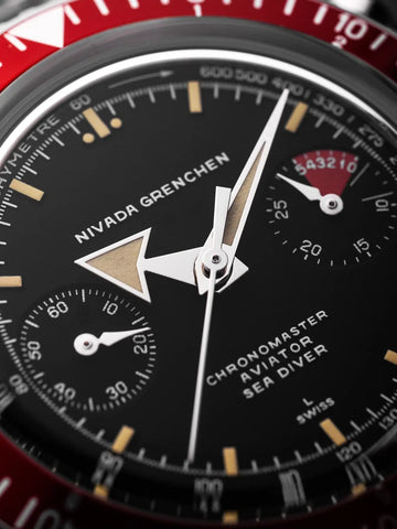 Nivada Grenchen Chronomaster Broad Arrow Inter Bezel 86056M - Stahlboden