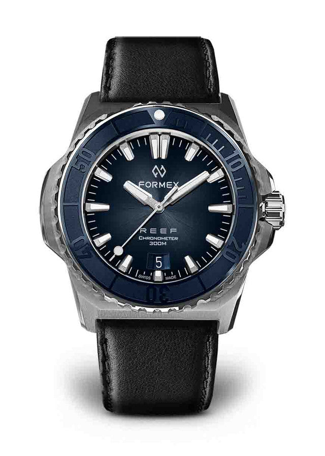 Blue Bezel Black Leather
