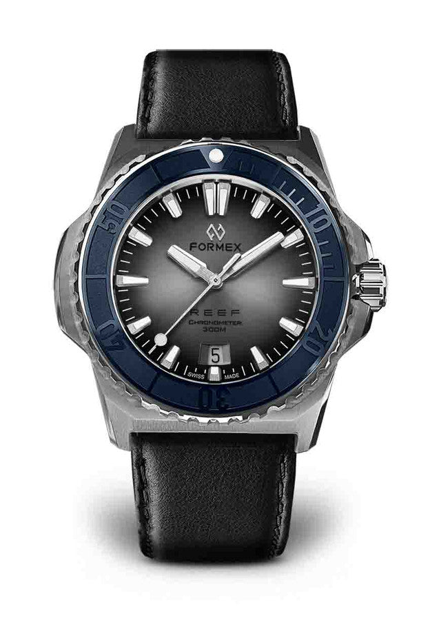 Blue Bezel Black Leather