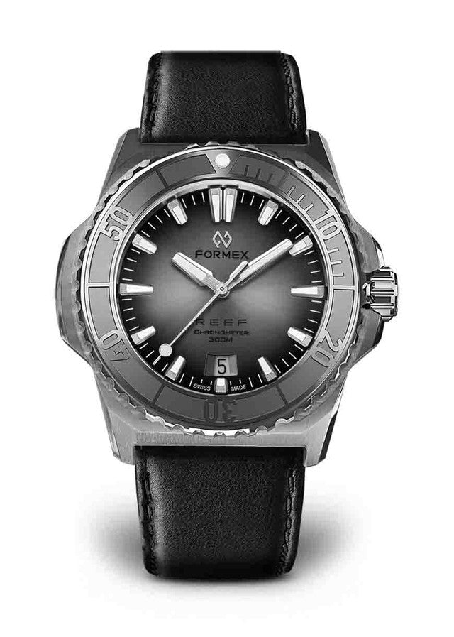 Steel Bezel Black Leather