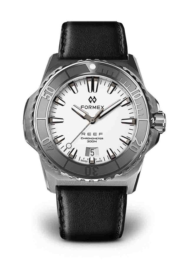 Steel Bezel Black Leather Croco Pattern