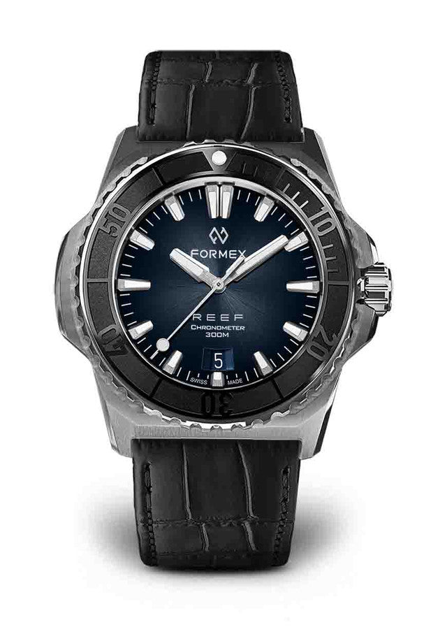 Black Bezel.Black Leather Croco Pattern