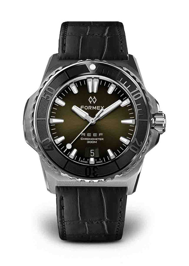 Black Bezel.Black Leather Croco Pattern