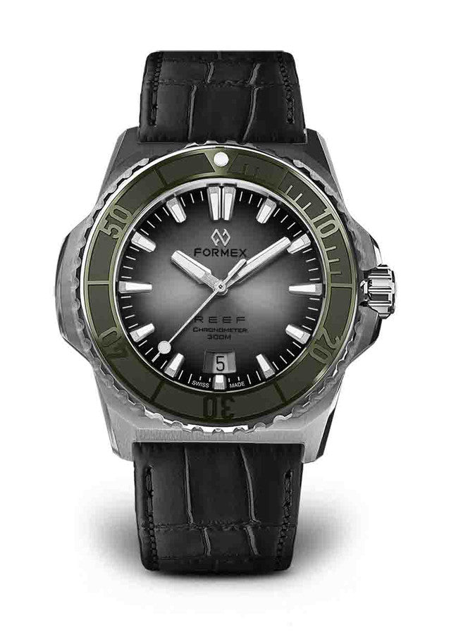 Green Bezel Black Leather