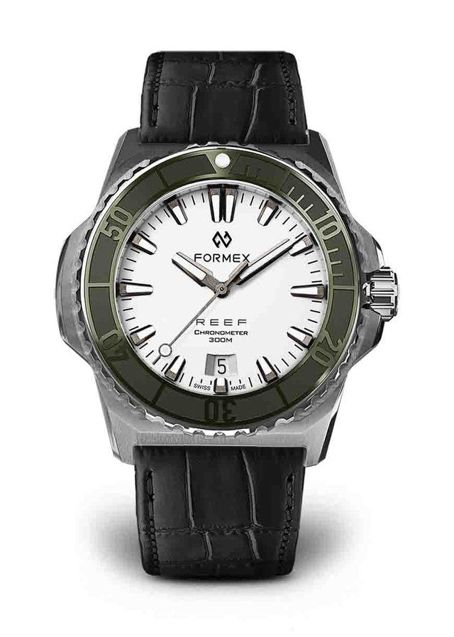 Green Bezel Black Leather