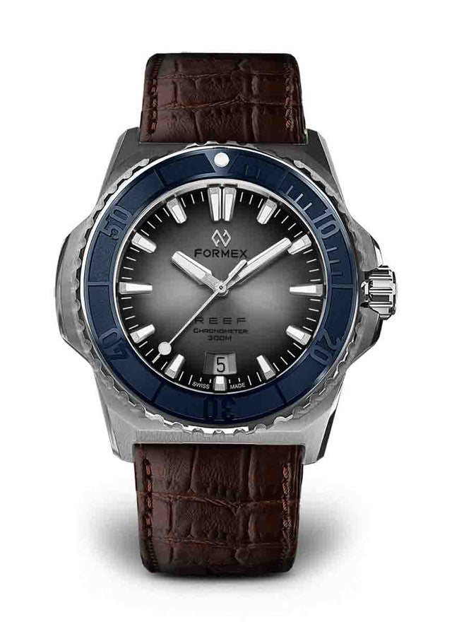 Blue Bezel Brown Leather Croco Pattern