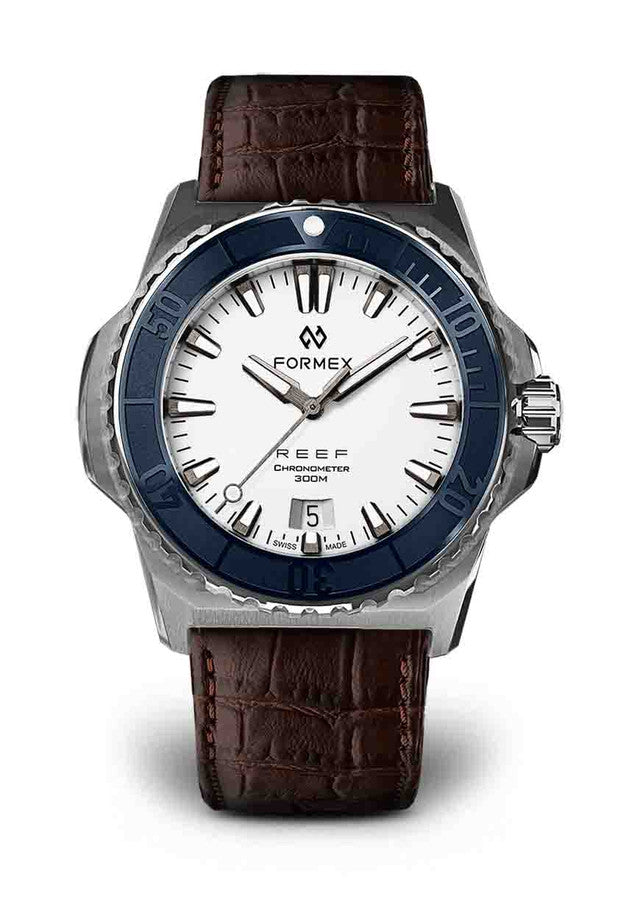 Blue Bezel Brown Leather Croco Pattern