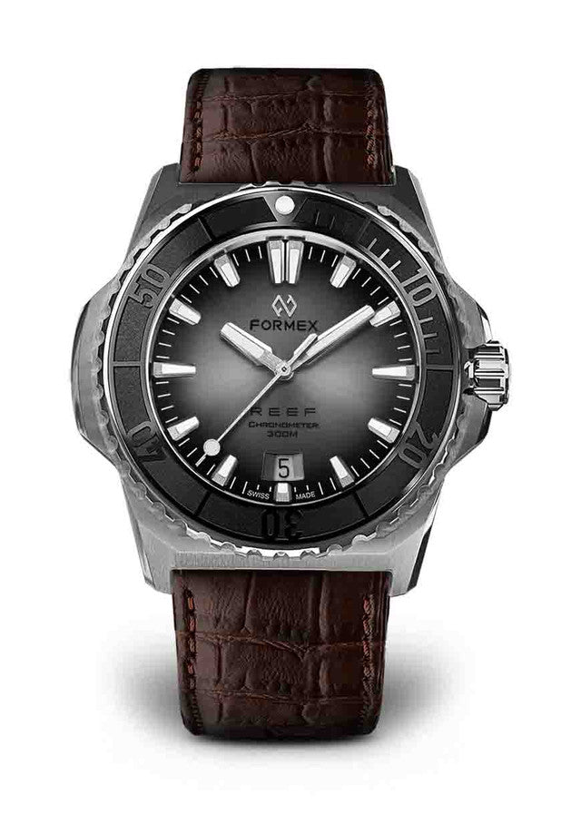 Black Bezel Brown Leather Croco Pattern