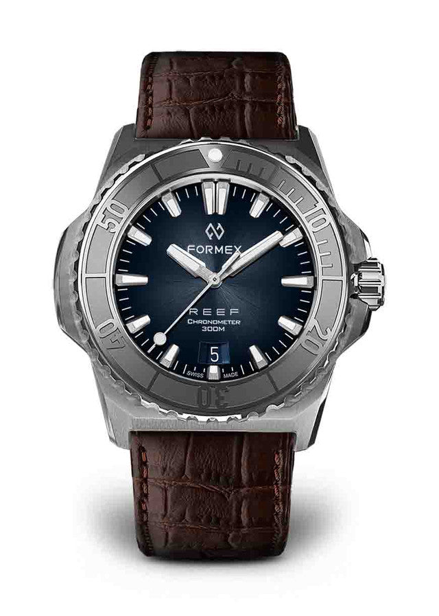 Steel Bezel Brown Leather Croco Pattern