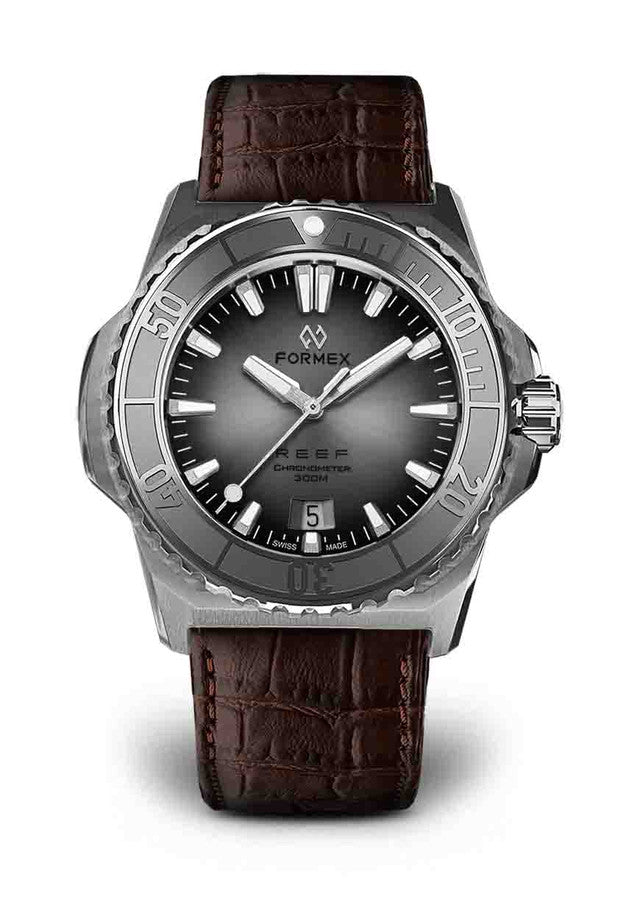 Steel Bezel Brown Leather Croco Pattern