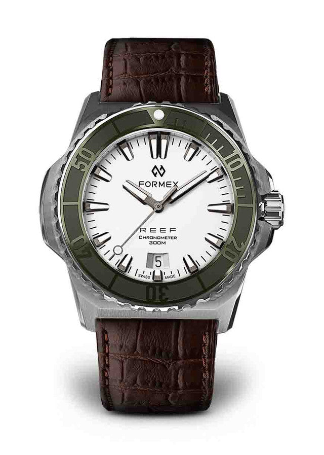 Green Bezel Black Leather Croco Pattern