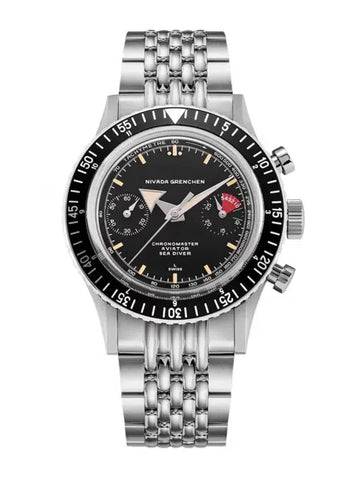 Nivada Grenchen Chronomaster Broad Arrow Inter Bezel 86056M - Stahlboden