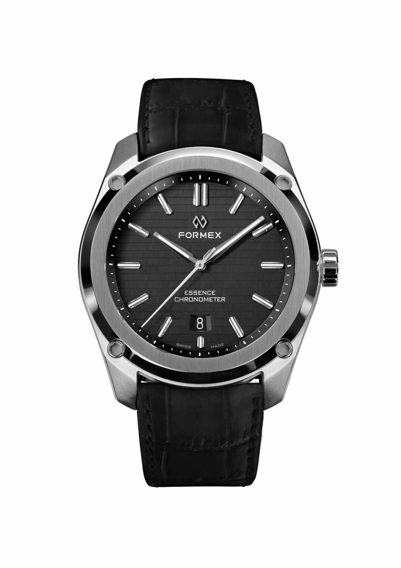 Leather strap. Black with crocodile embossing