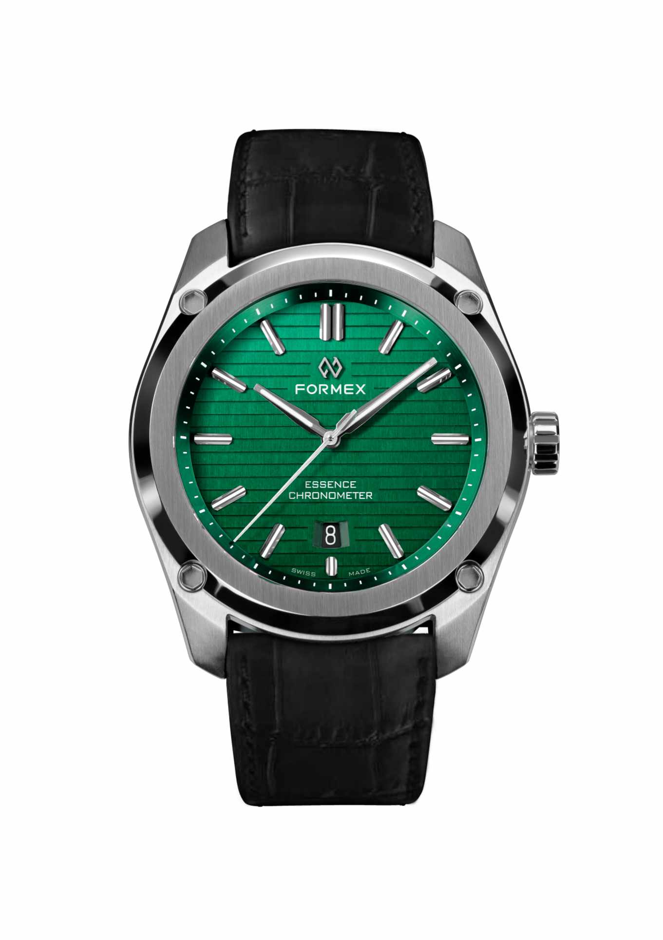 Leather strap. Black with crocodile embossing