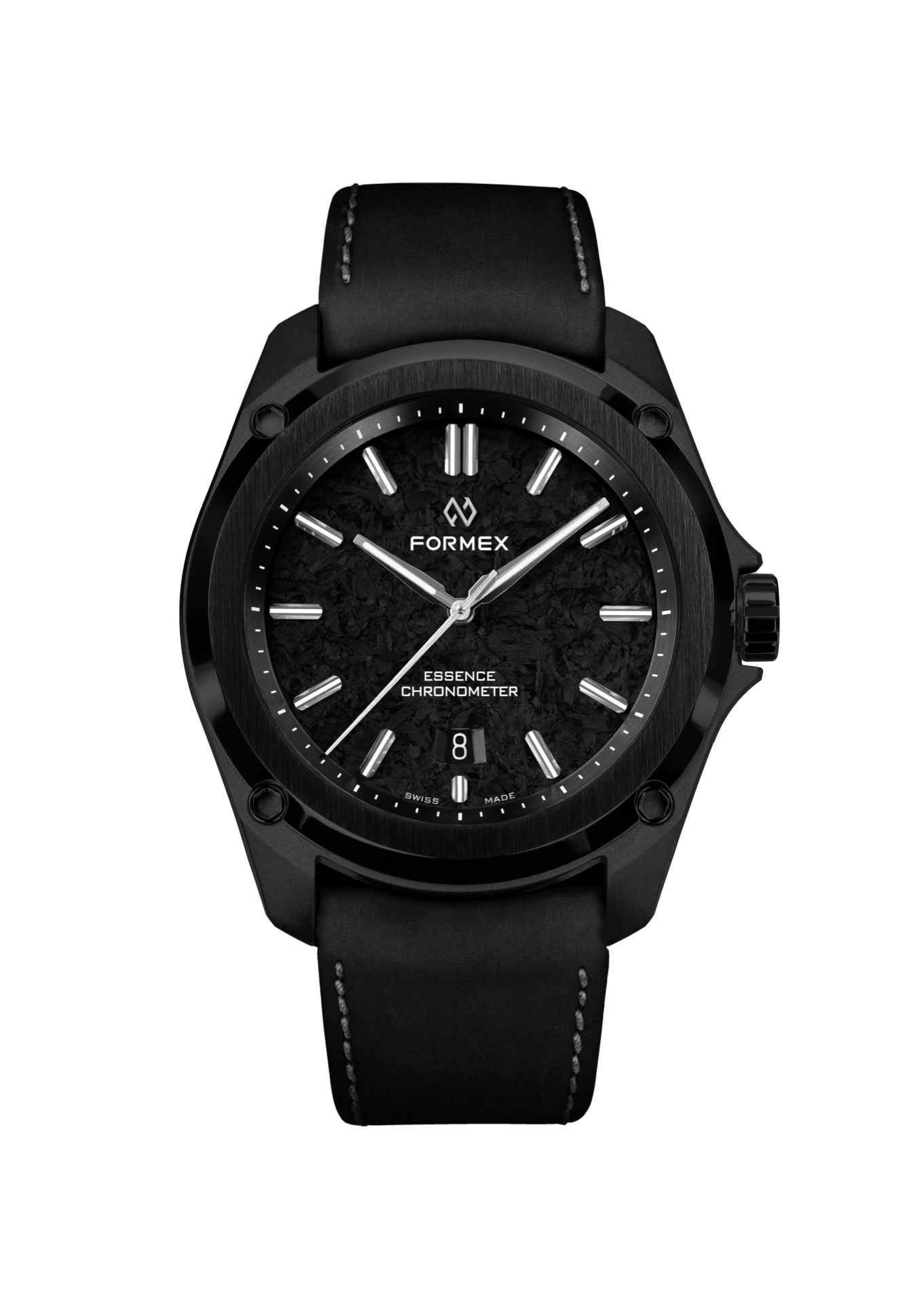 Black leather strap with grey stitching