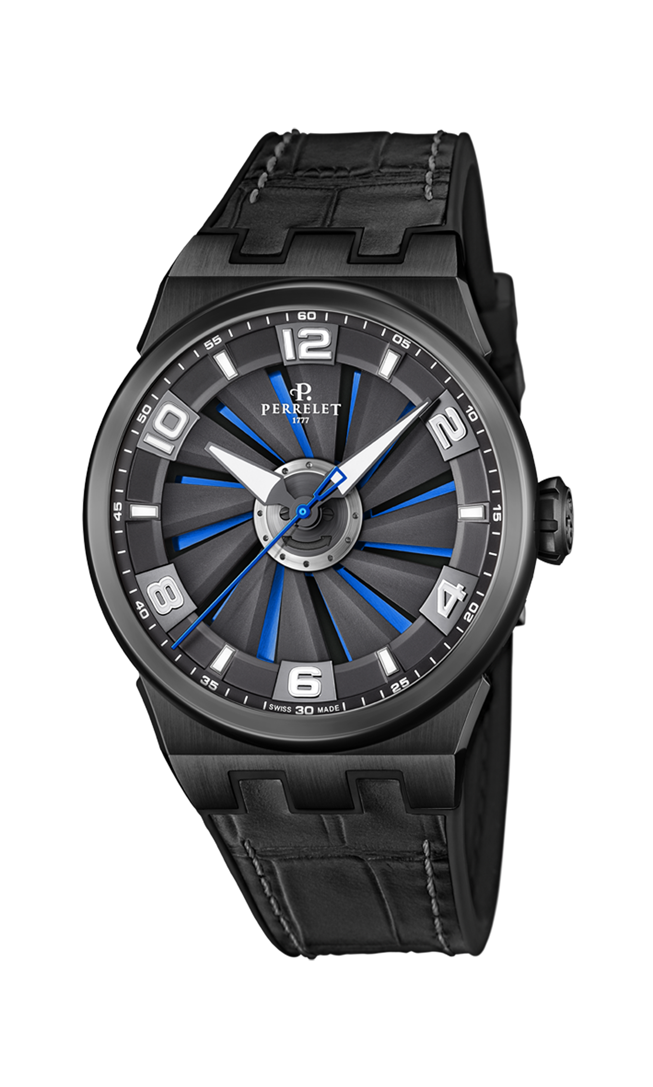 Black leather strap with crocodile embossing