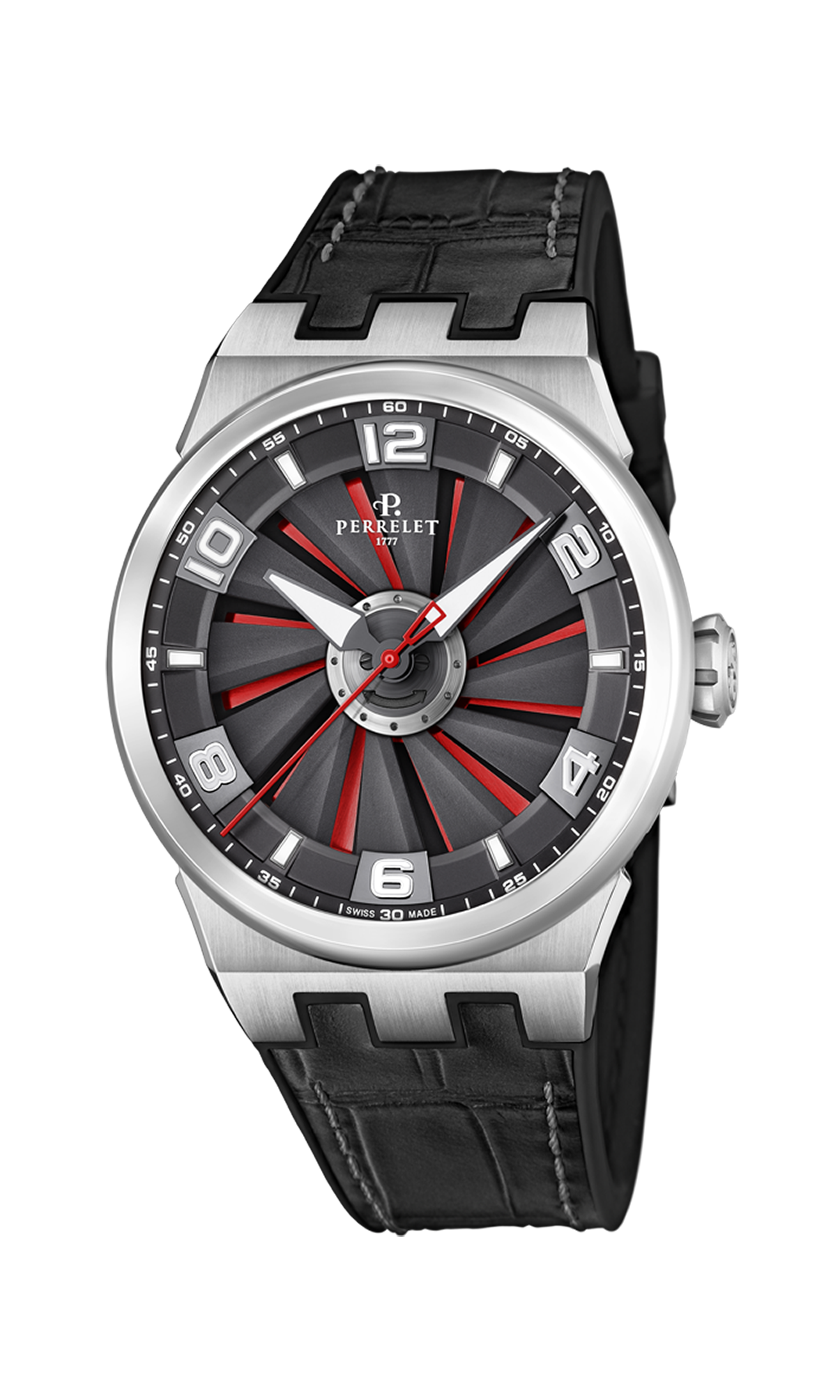 Black leather strap with crocodile embossing