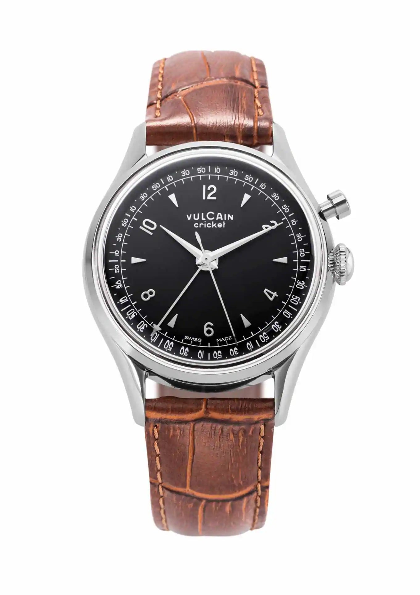 Open Caseback Brown Leather Alligator Pattern Strap