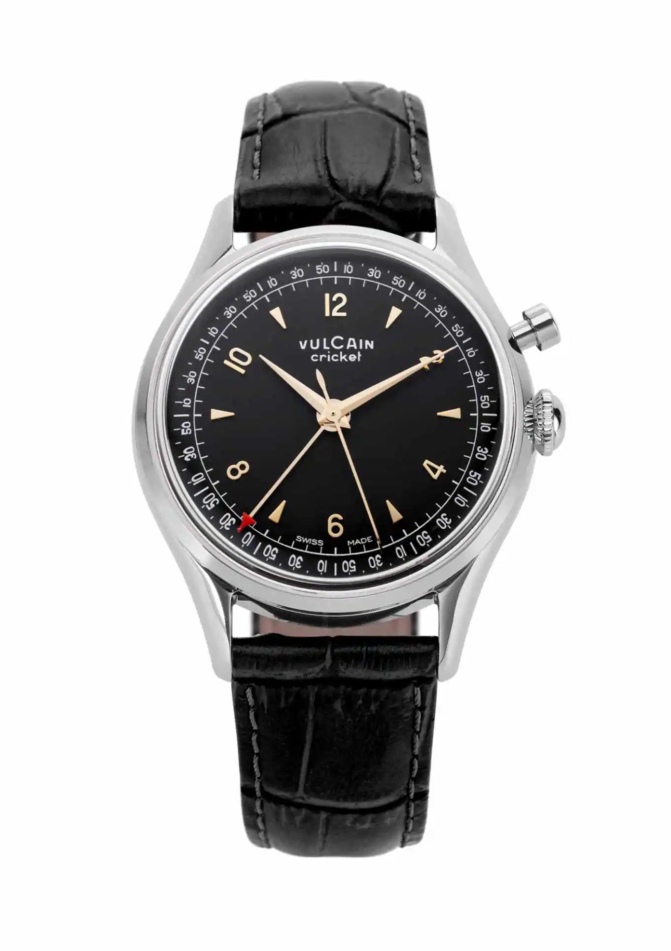 Open Caseback Black Leather Alligator Pattern Strap