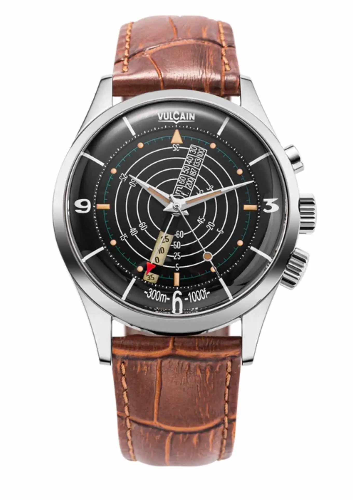 Closed Caseback.Brown Leather Alligator Pattern Strap