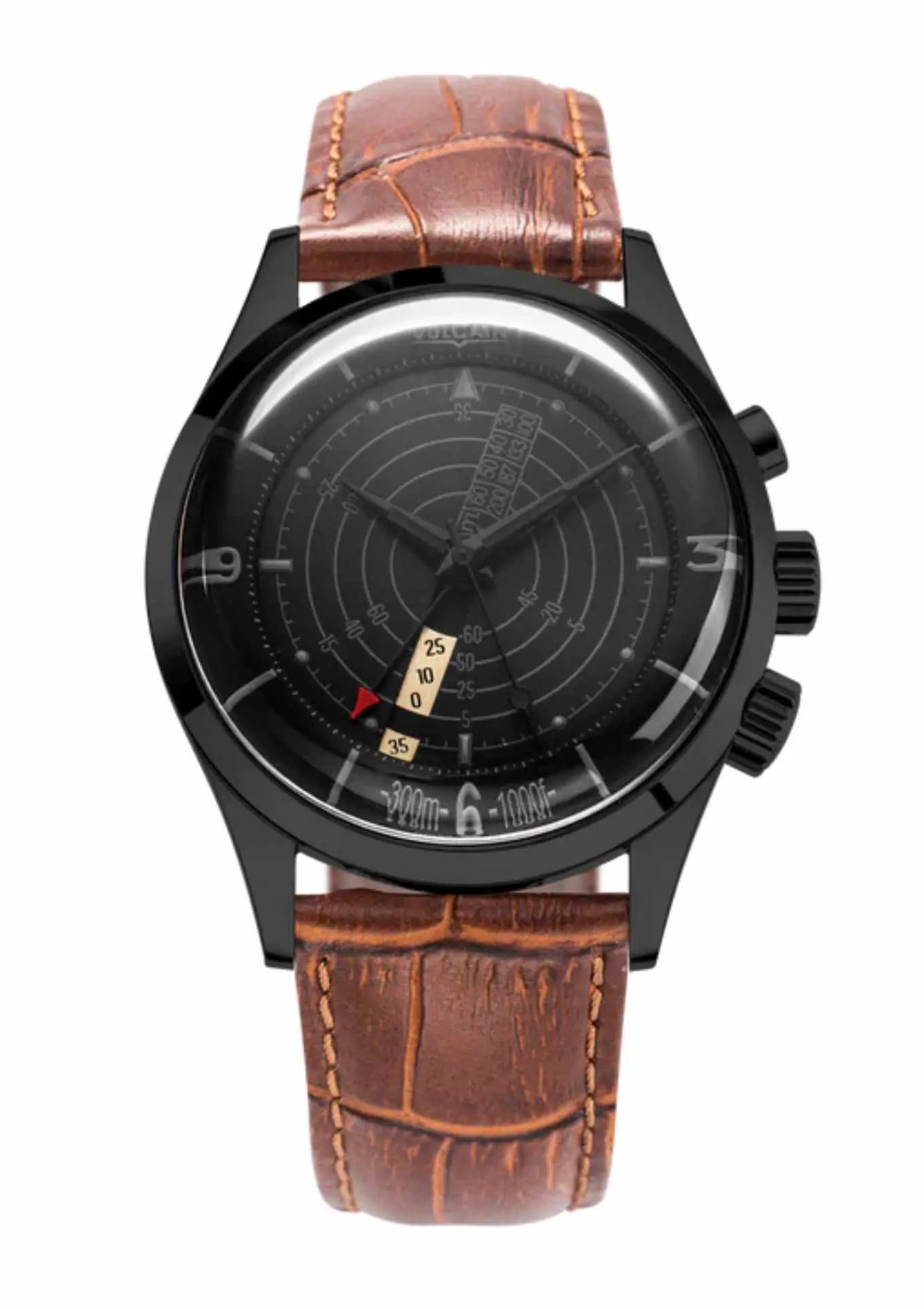 Closed Caseback.Brown Leather Alligator Pattern Strap