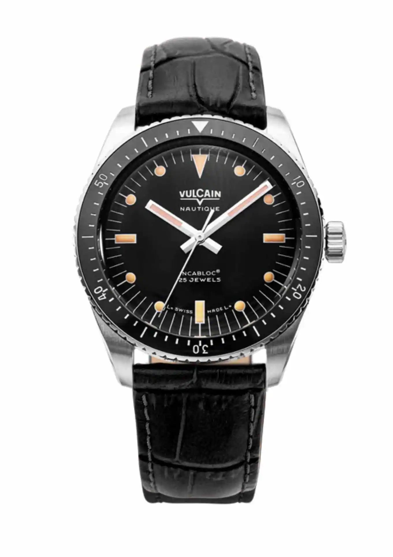 Leather strap black crocodile embossing