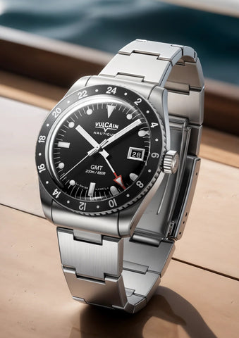 Vulcain Skindiver Nautique GMT Black - White Lume 680174B07