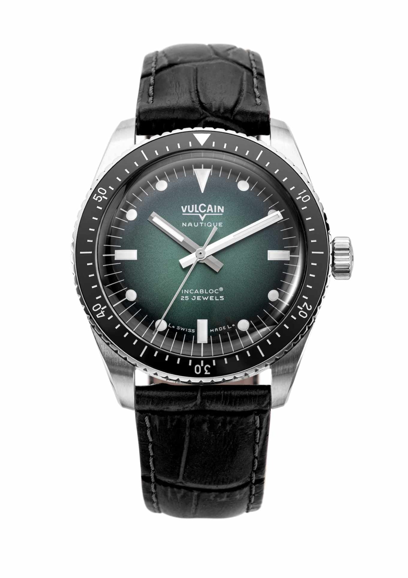 Black crocodile-embossed leather strap