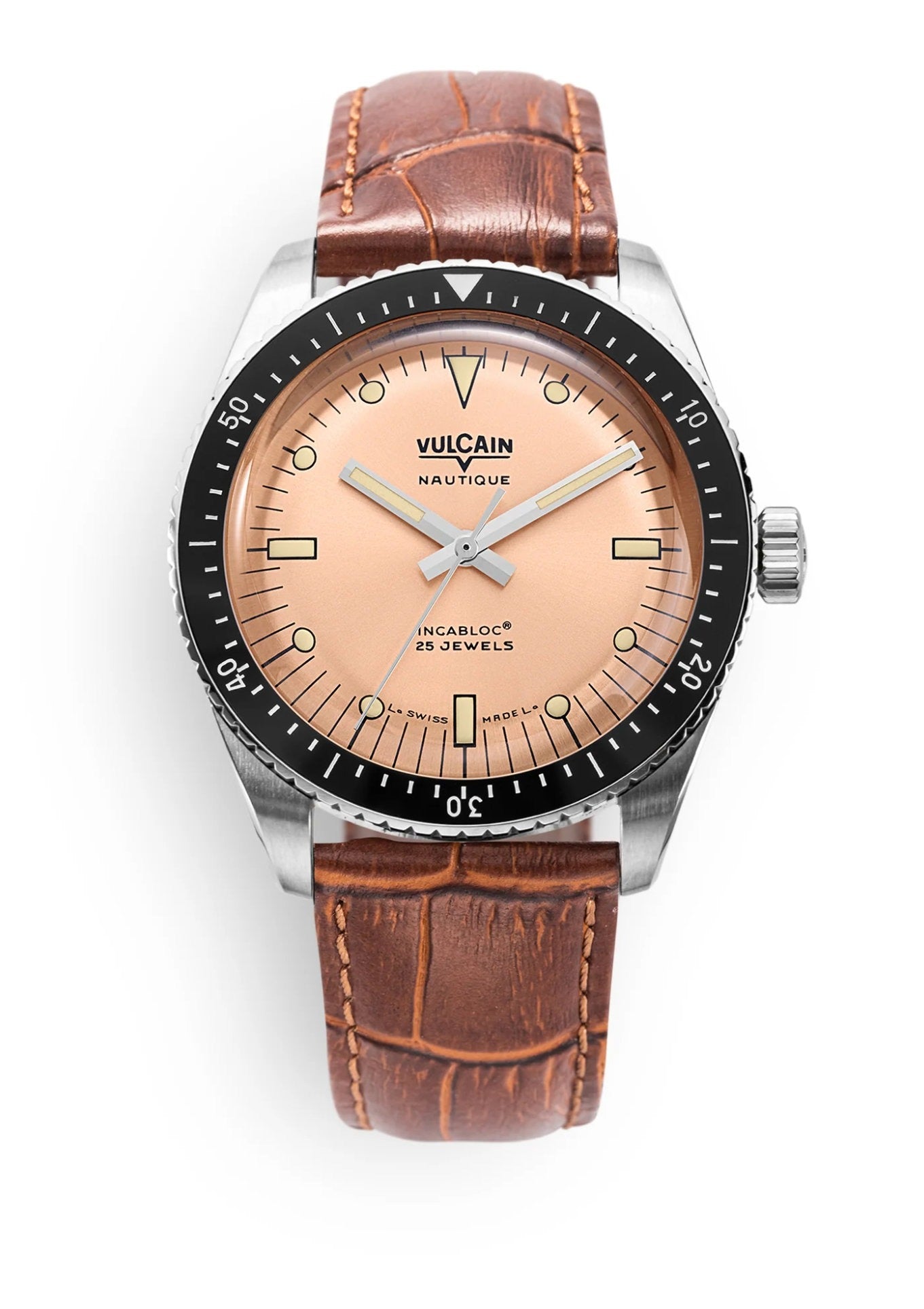 Brown crocodile-embossed leather strap