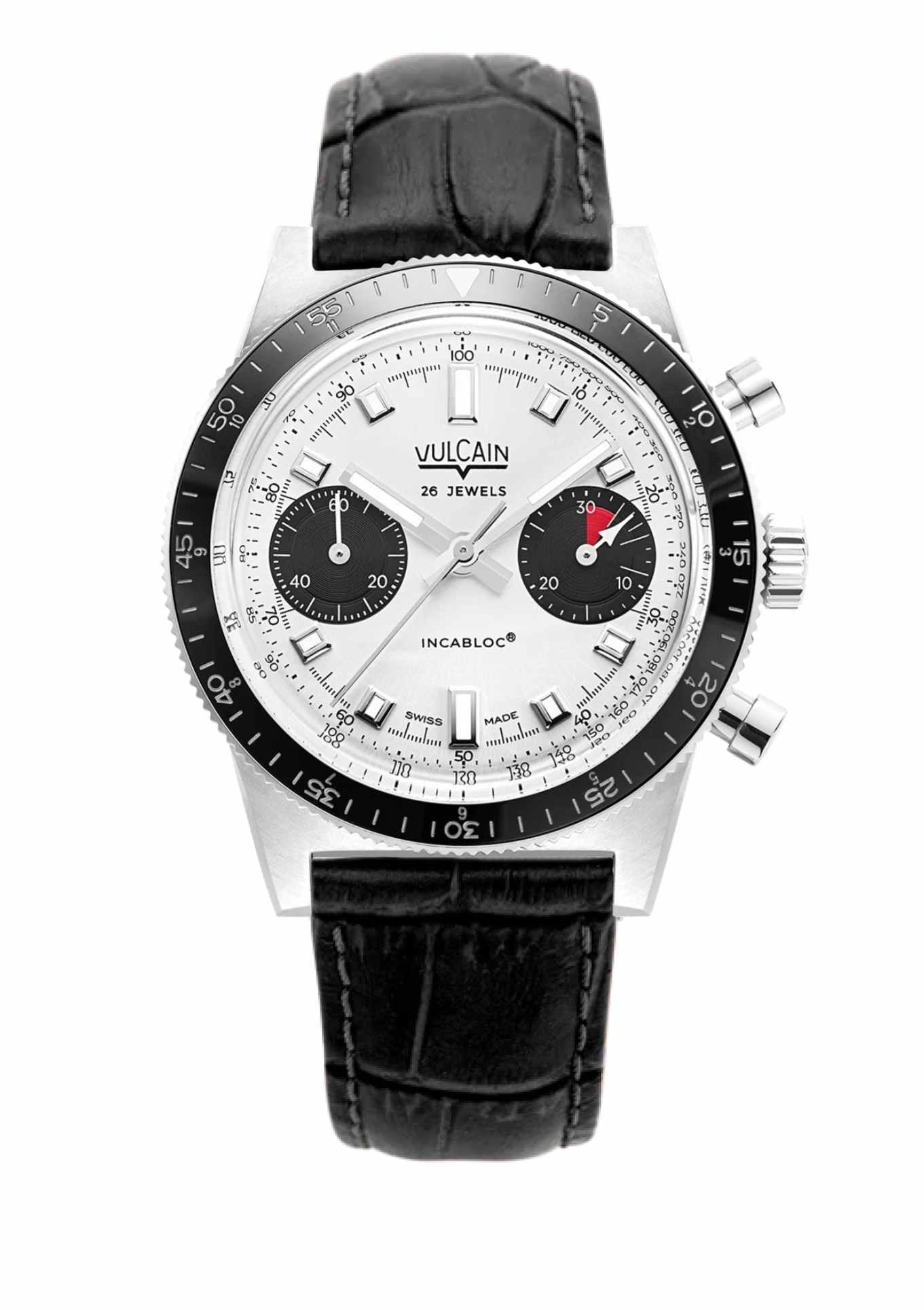 Black crocodile-embossed leather strap