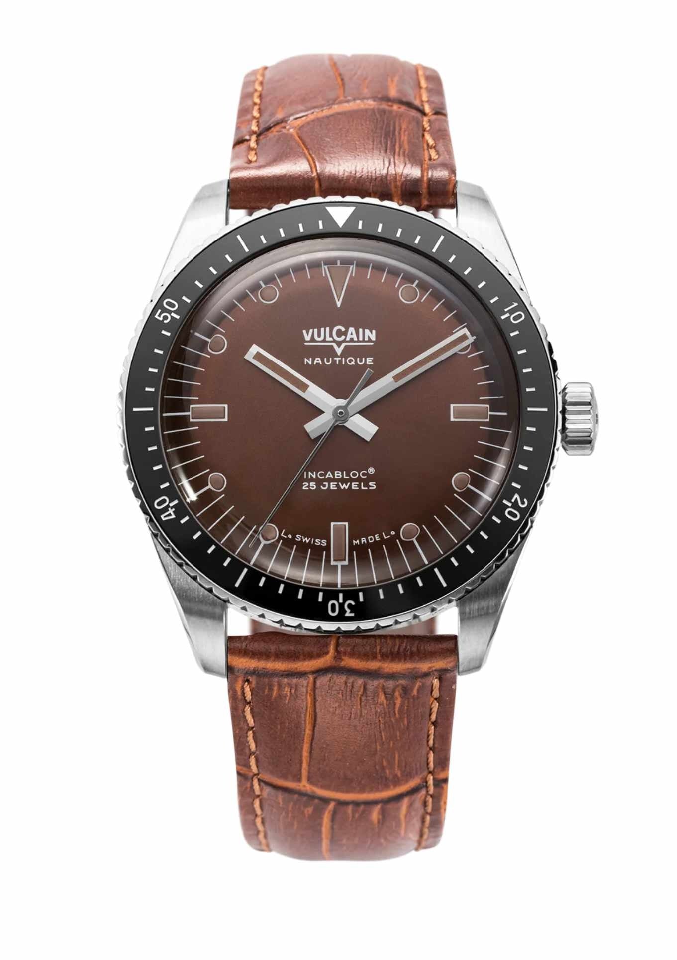 Brown crocodile-embossed leather strap