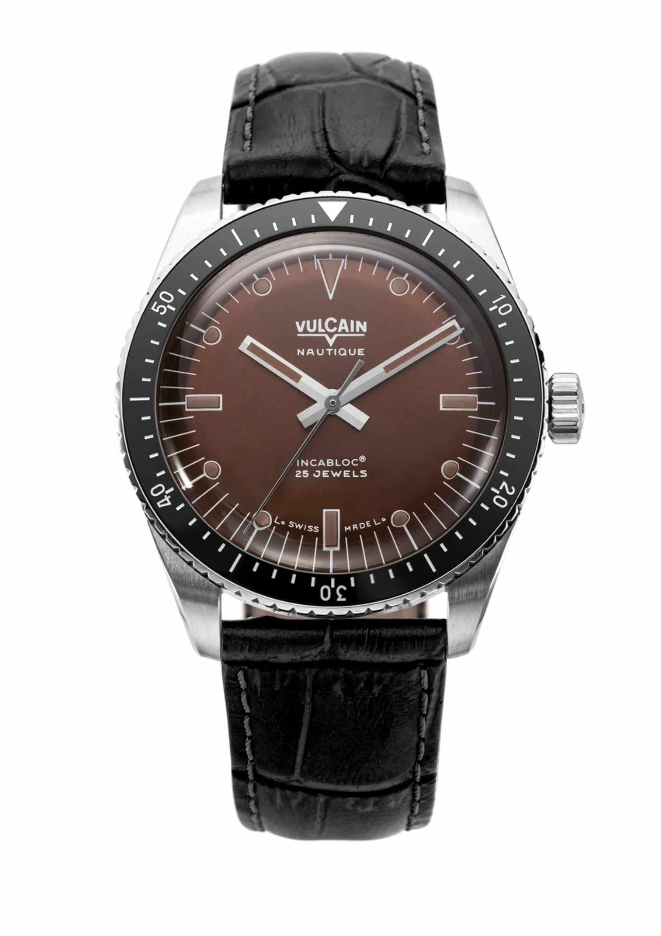 Black crocodile-embossed leather strap