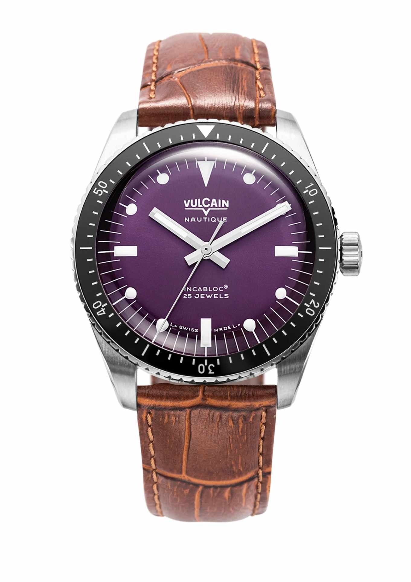 Brown crocodile-embossed leather strap