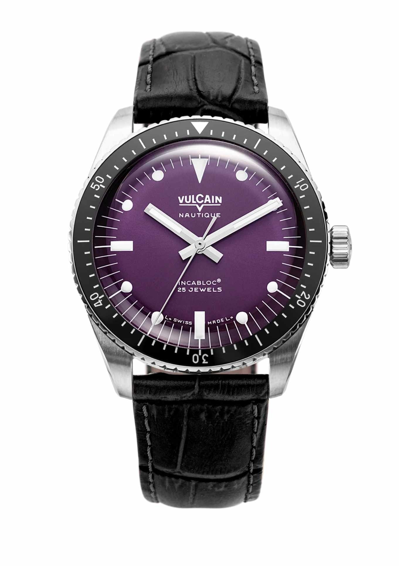 Black crocodile-embossed leather strap