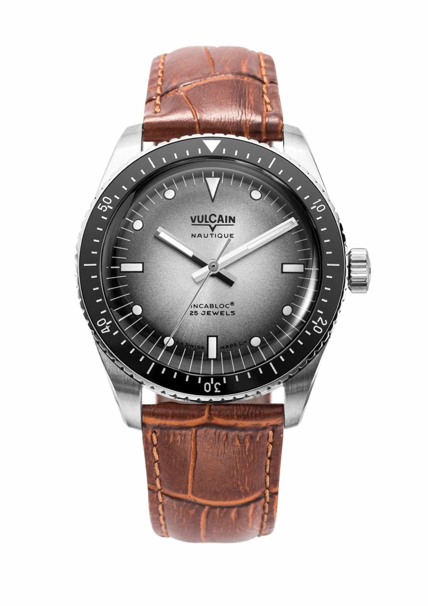 Brown crocodile-embossed leather strap