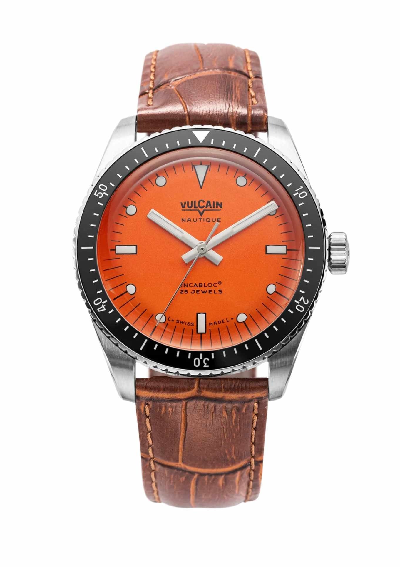 Brown crocodile-embossed leather strap