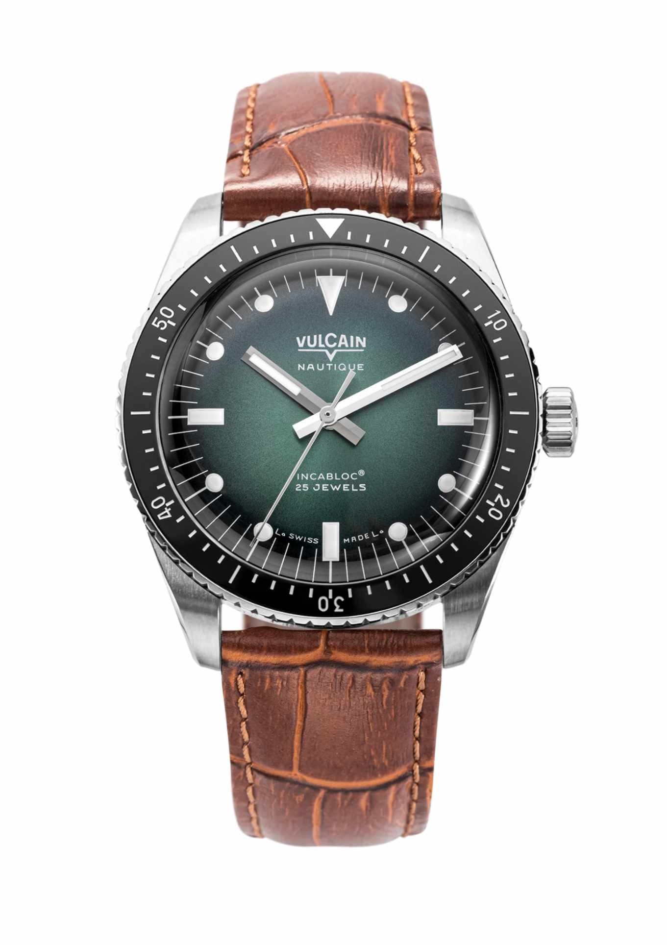 Brown crocodile-embossed leather strap