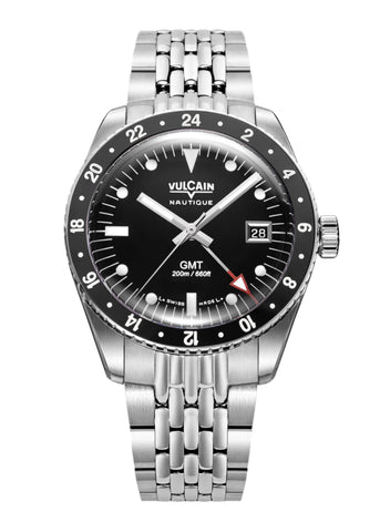 Vulcain Skindiver Nautique GMT Black - White Lume 680174B07